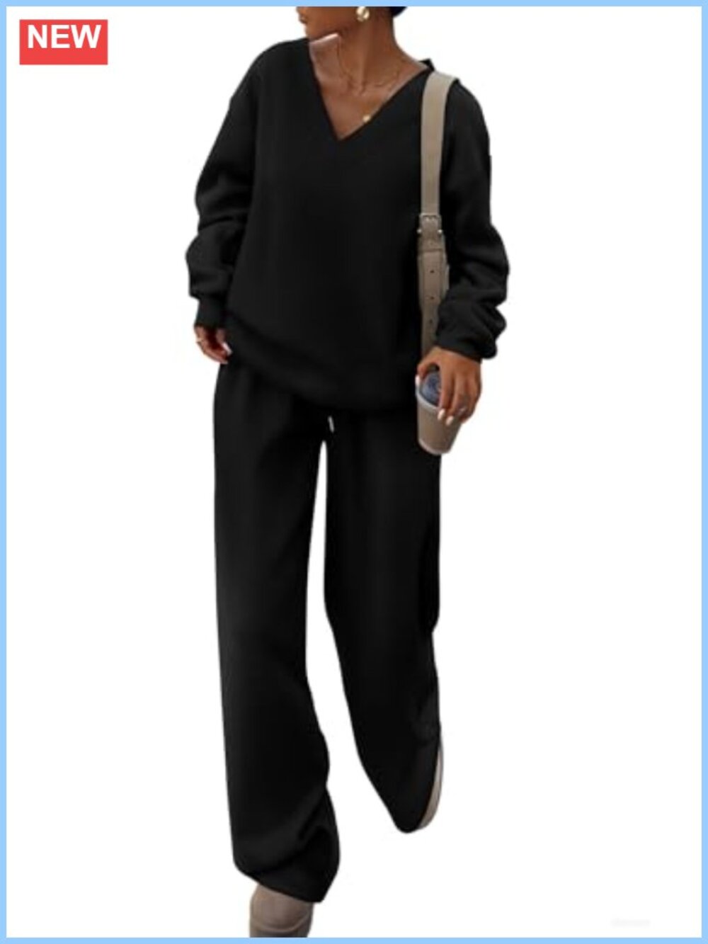 PRETTYGARDEN Women's 2 Piece Lounge Set with V Neck Pullover & Wide Leg Pants